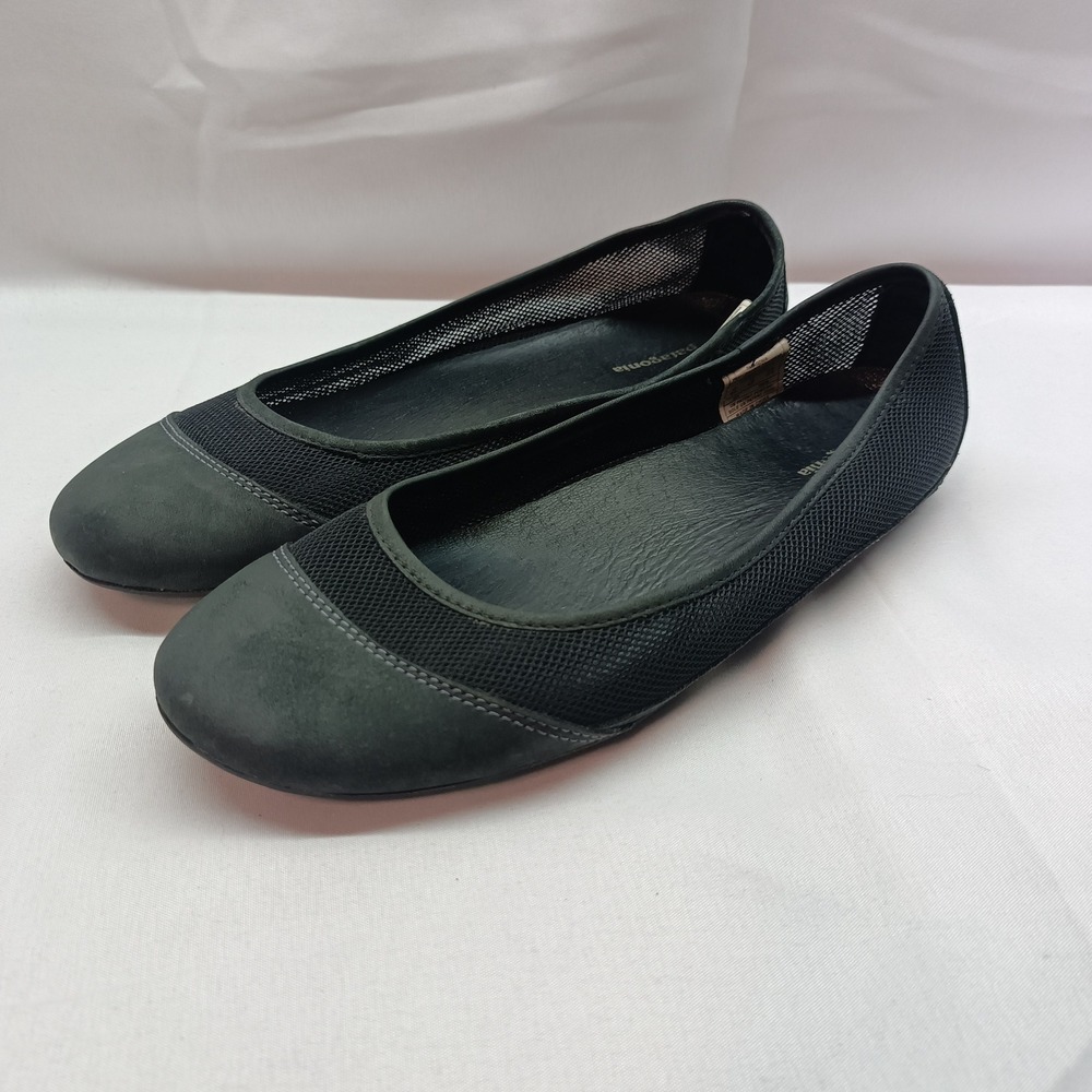 Patagonia Black Mesh Nubuck Leather Ballet Flats Womens 6.5 Slip On Shoes T50730